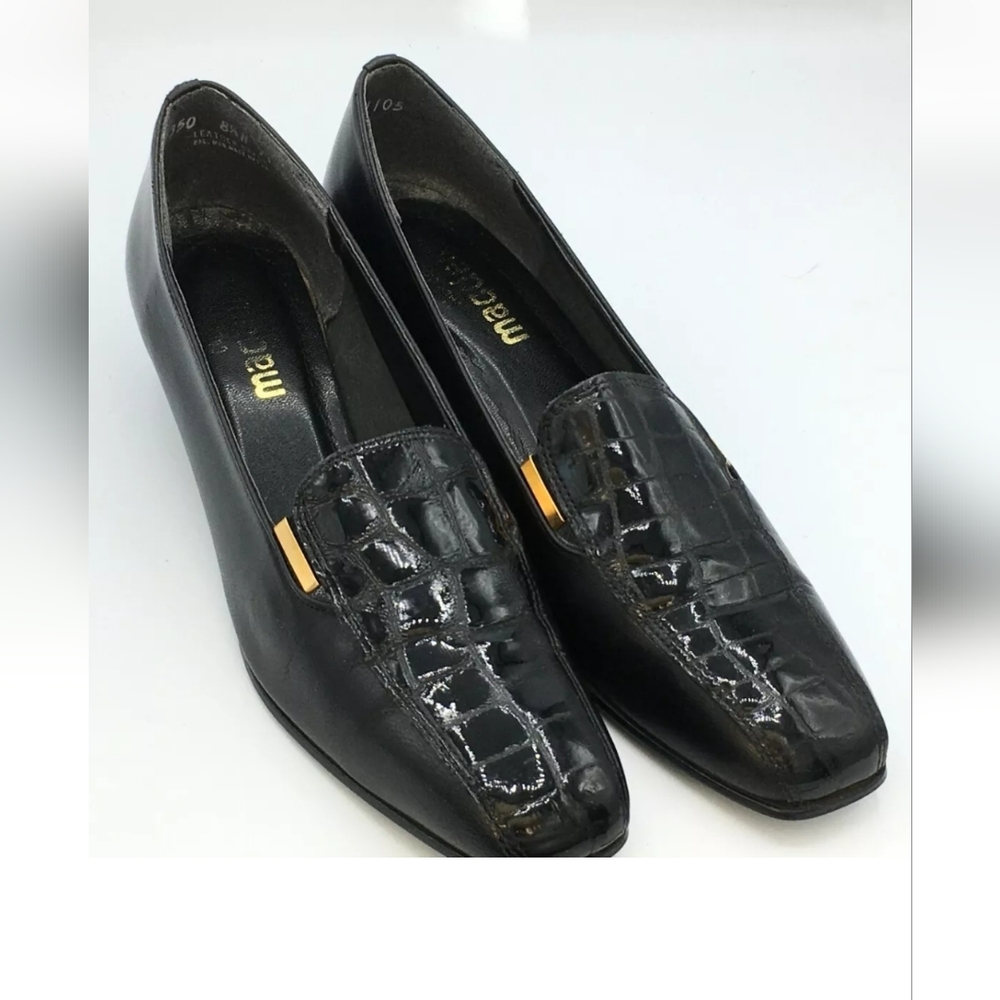 California Magdesian Black Leather 1.5" Heel Loafer Dress Pump 11  Women Shoes